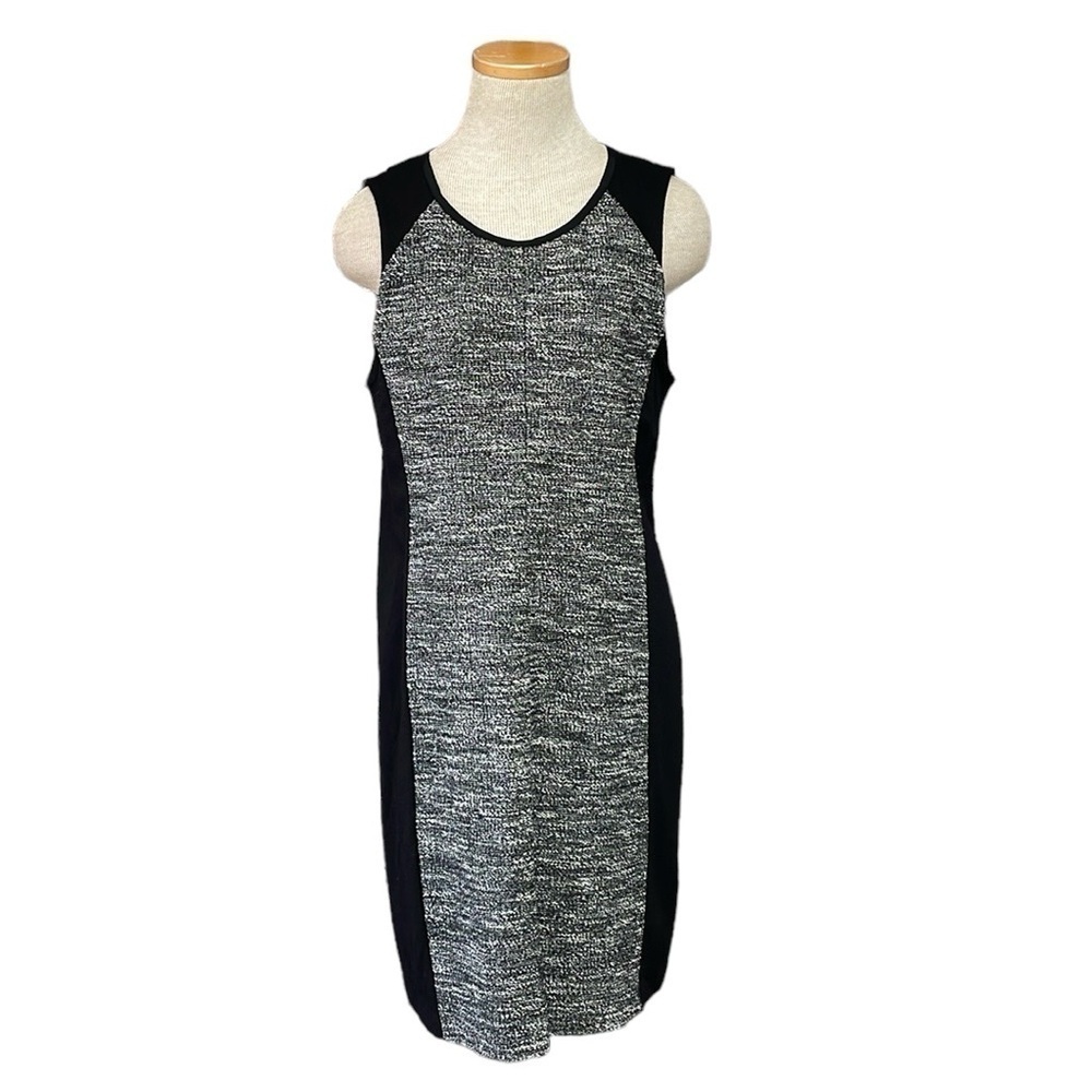 Eileen Fisher Dress Women's M Medium Black Grey Sleeveless Sheath Midi